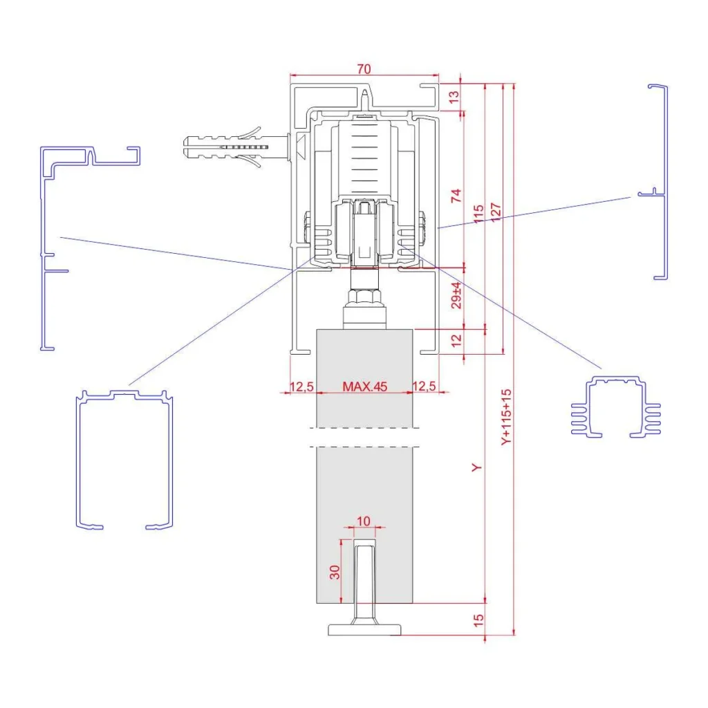 PVD TS-SELFIE zidni nosač šine AL