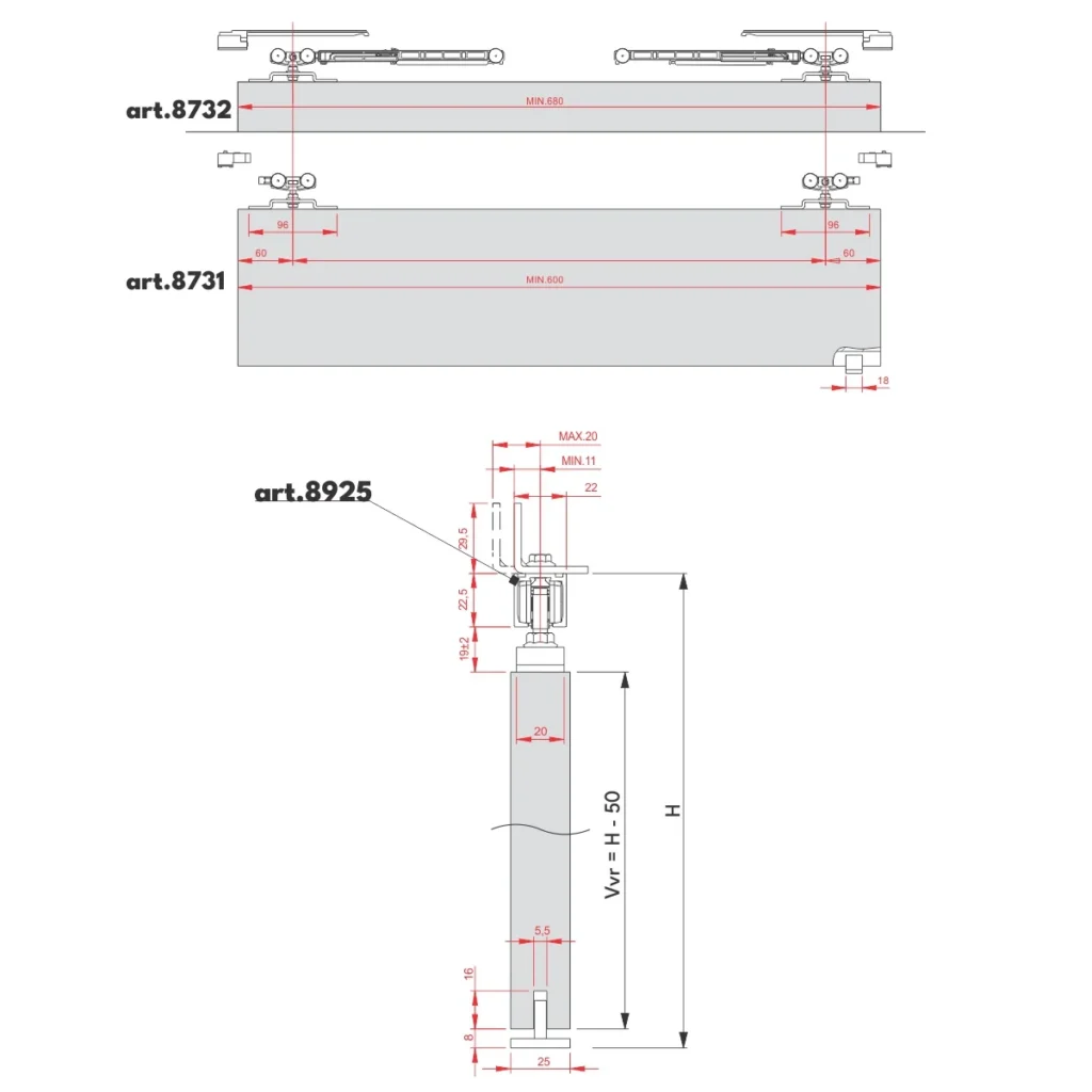 PVD TS-2660 gor. šina 3m AL