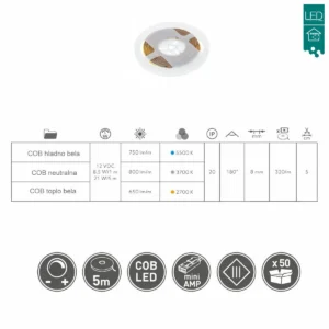 RAS LED traka COB WW toplo bela IP20