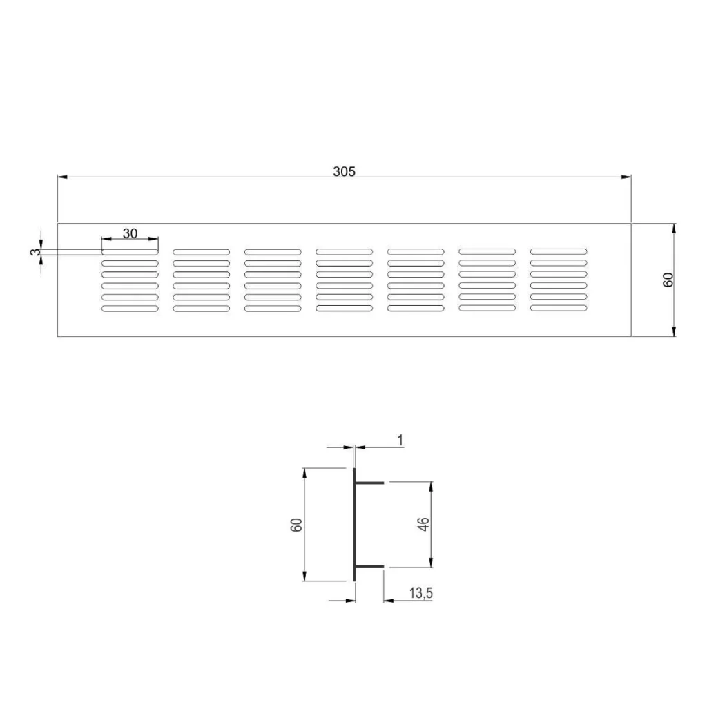 Vent. rešetka AL T 6,0×30 BELA