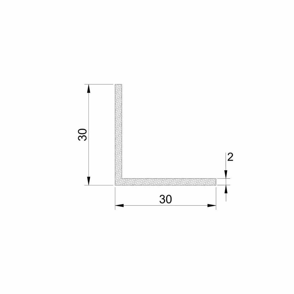Al profil L 30x30x2,0mm sirovi