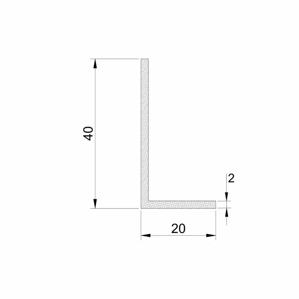 Al profil L 40x20x2,0mm sirovi