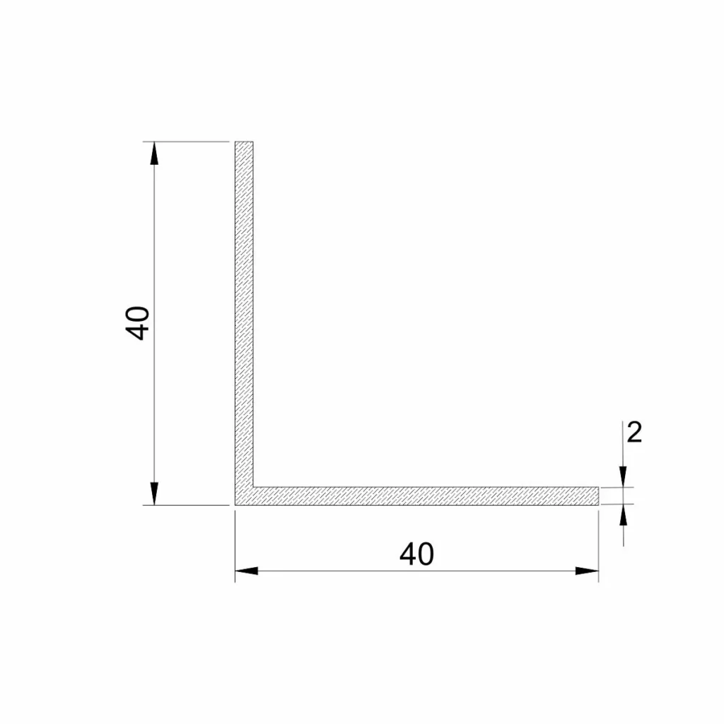 Al profil L 40x40x2,0mm sirovi