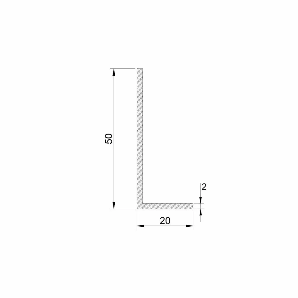 Al profil L 50x20x2,0mm sirovi