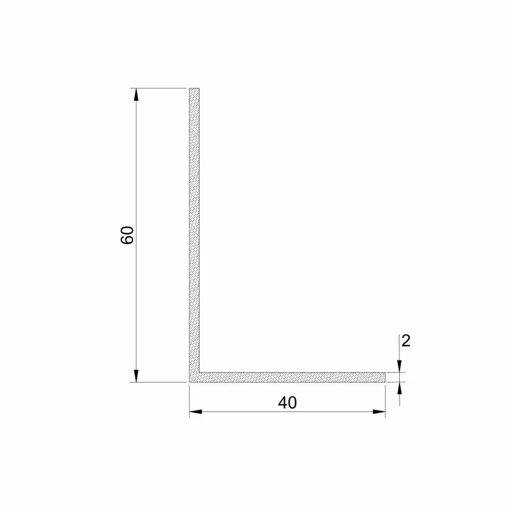 Al profil L 60x40x2,0mm sirovi