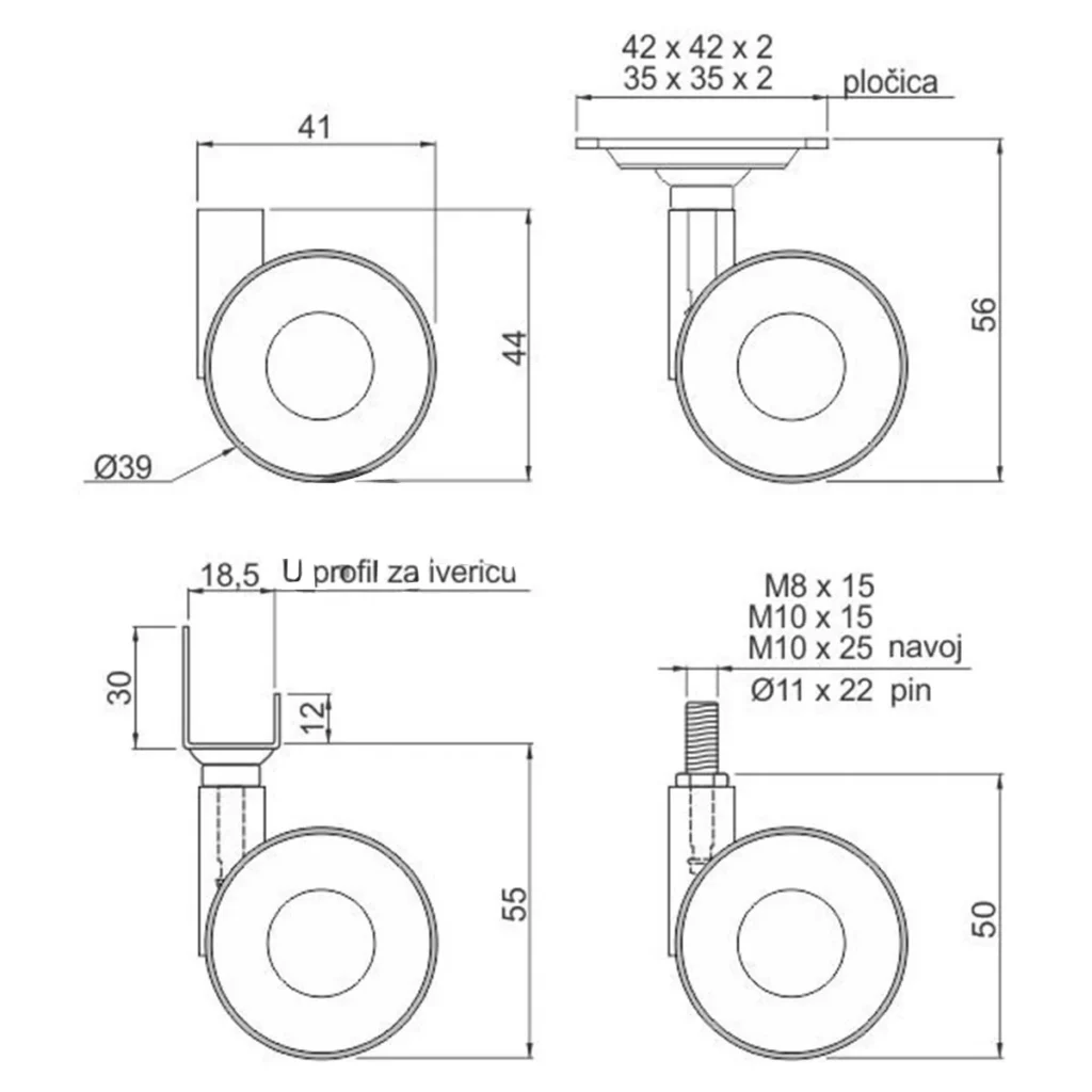 OT R ABS toč.siva guma fi40