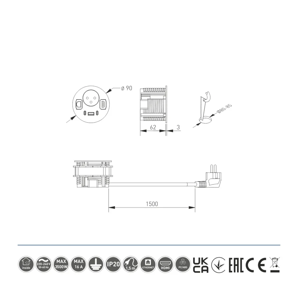 OU utič.RONDO 1xšuko crna GTV