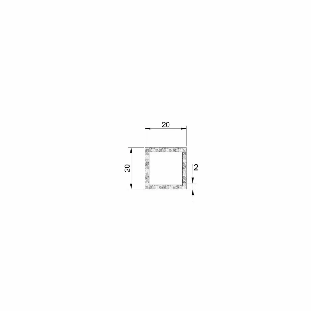 Al profil K 20x20x2,0mm sirovi