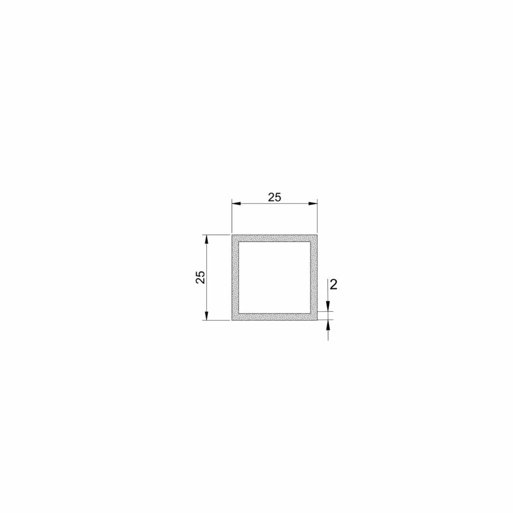 Al profil K 25x25x2,0mm sirovi