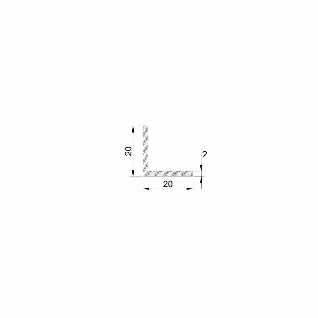 Al profil L 20x20x2,0mm sirovi