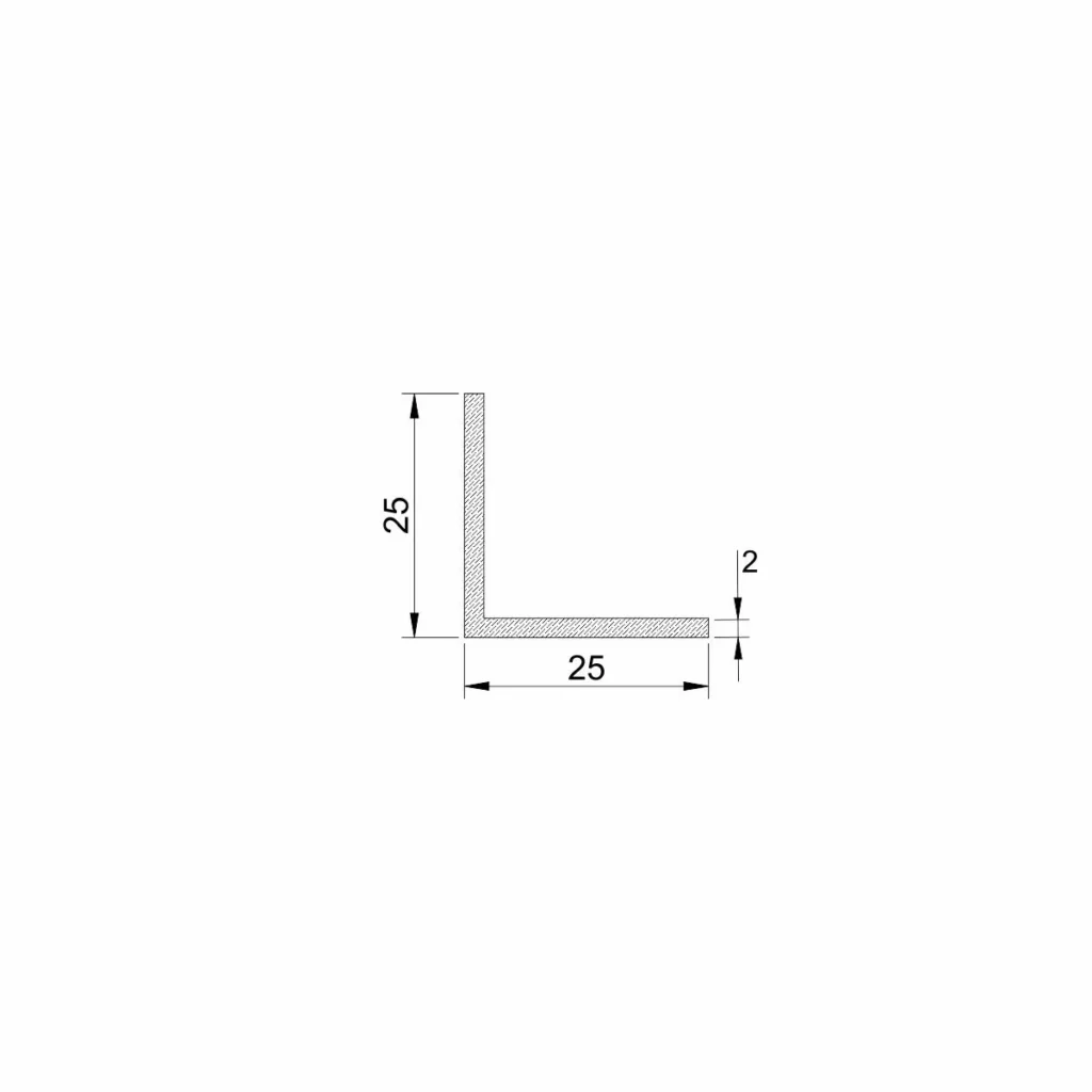 Al profil L 25x25x2,0mm sirovi