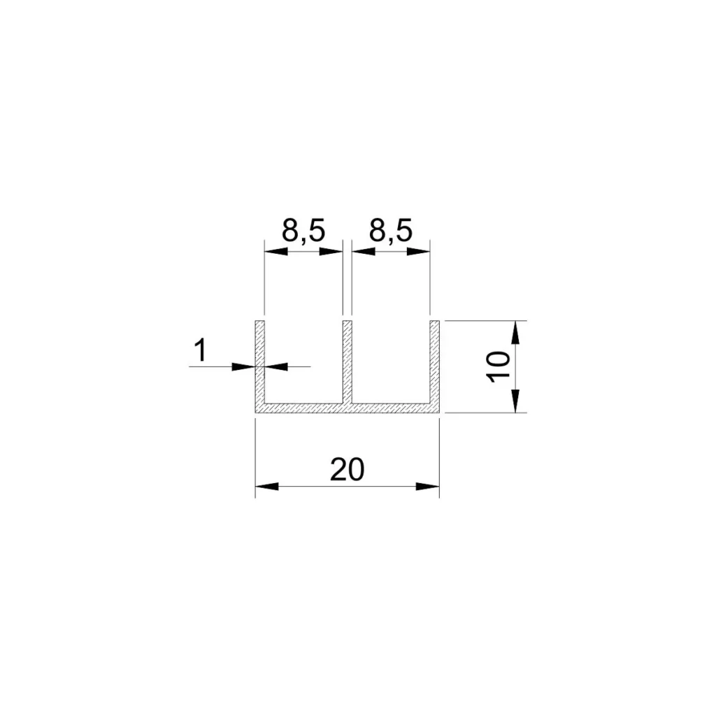 Al profil Š 20x10x1,0mm AL SM