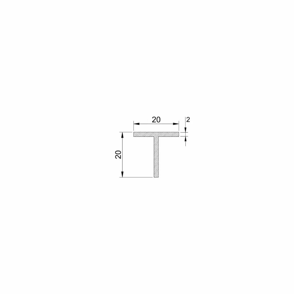Al profil T 20x20x2,0mm sirovi