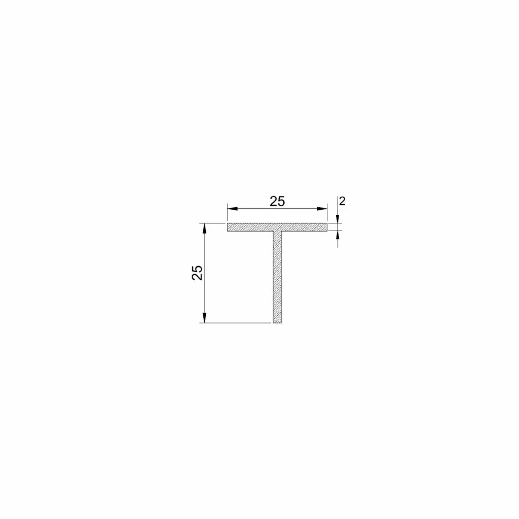 Al profil T 25x25x2,0mm sirovi