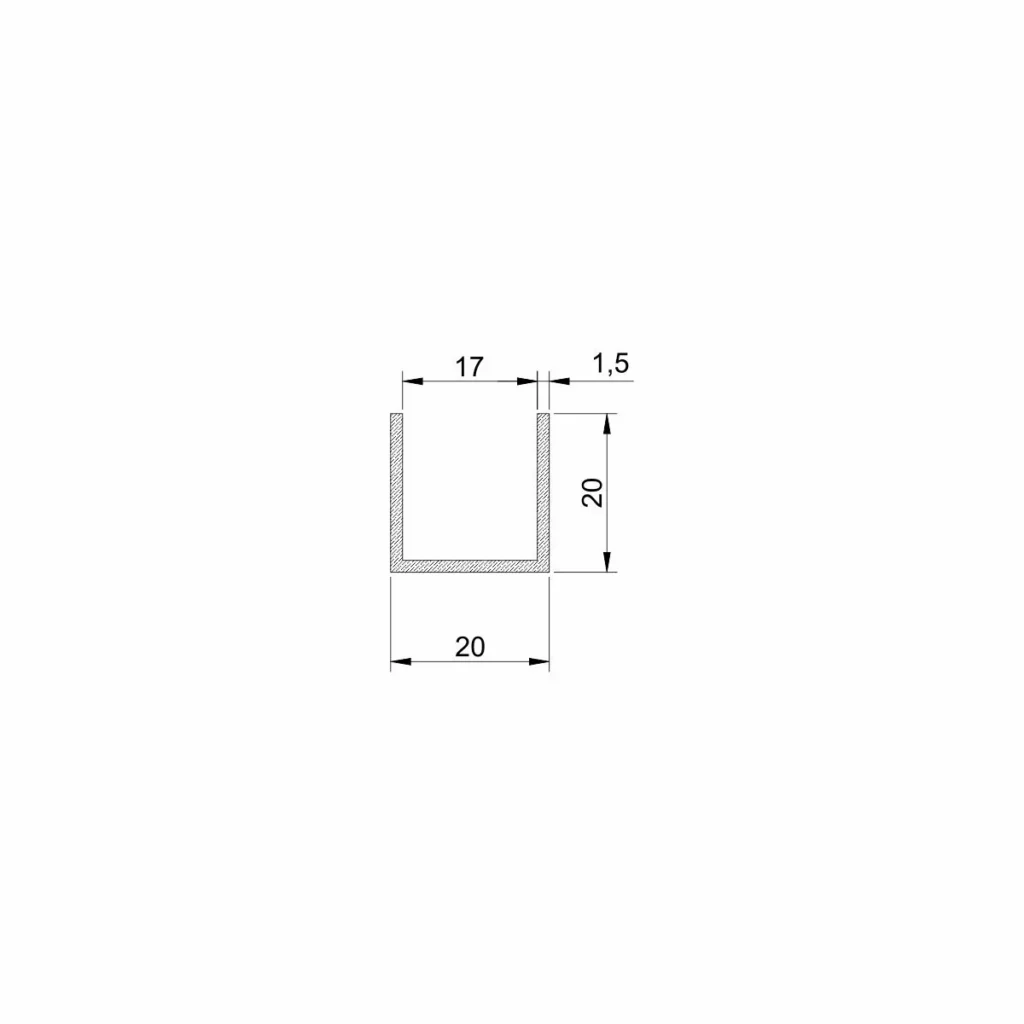 Al profil U 20x20x20x1,5mm sir