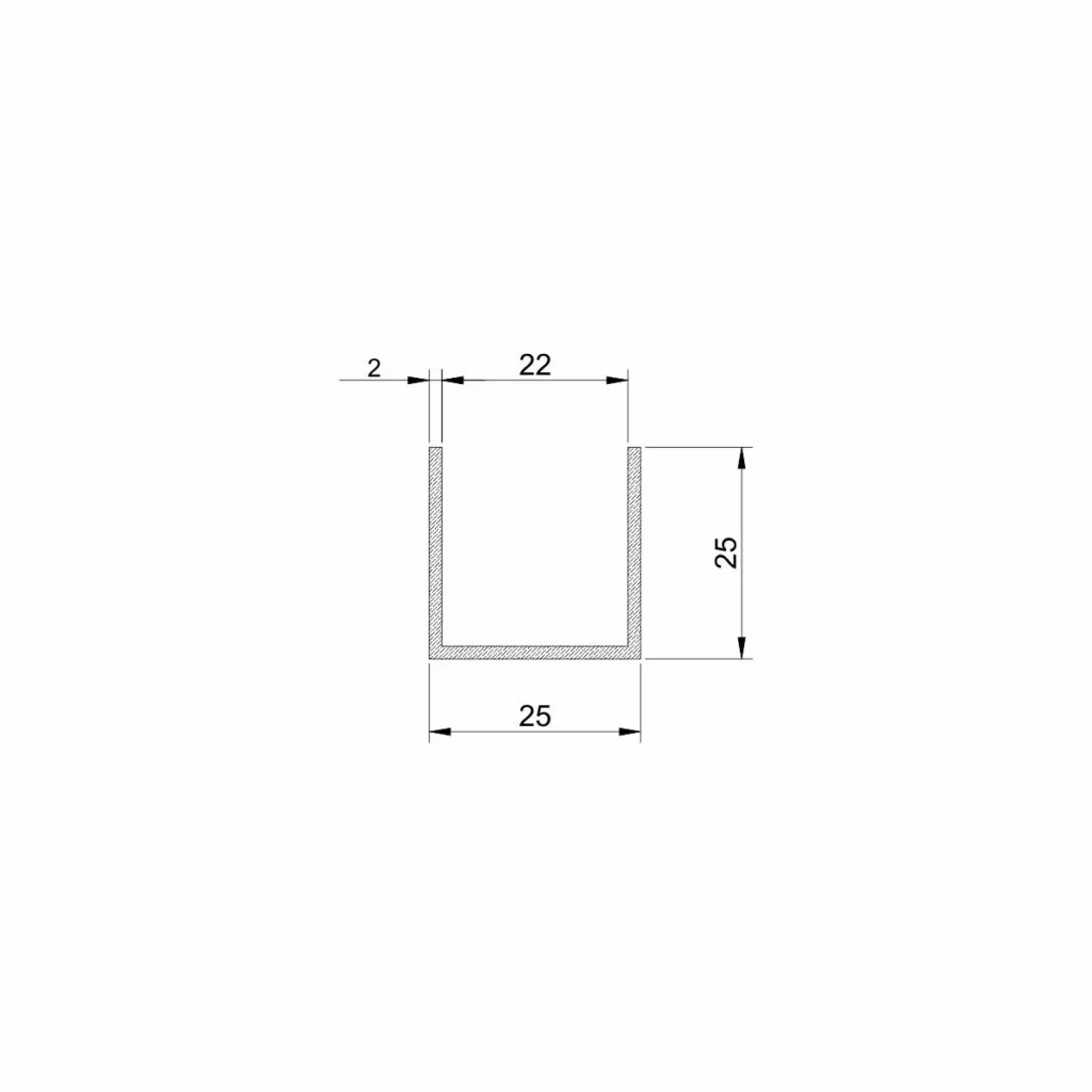 Al profil U 25x25x25x2,0mm sir
