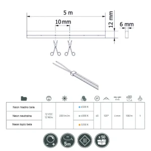 RAS LED traka NEON WW toplo bela 5m GTV